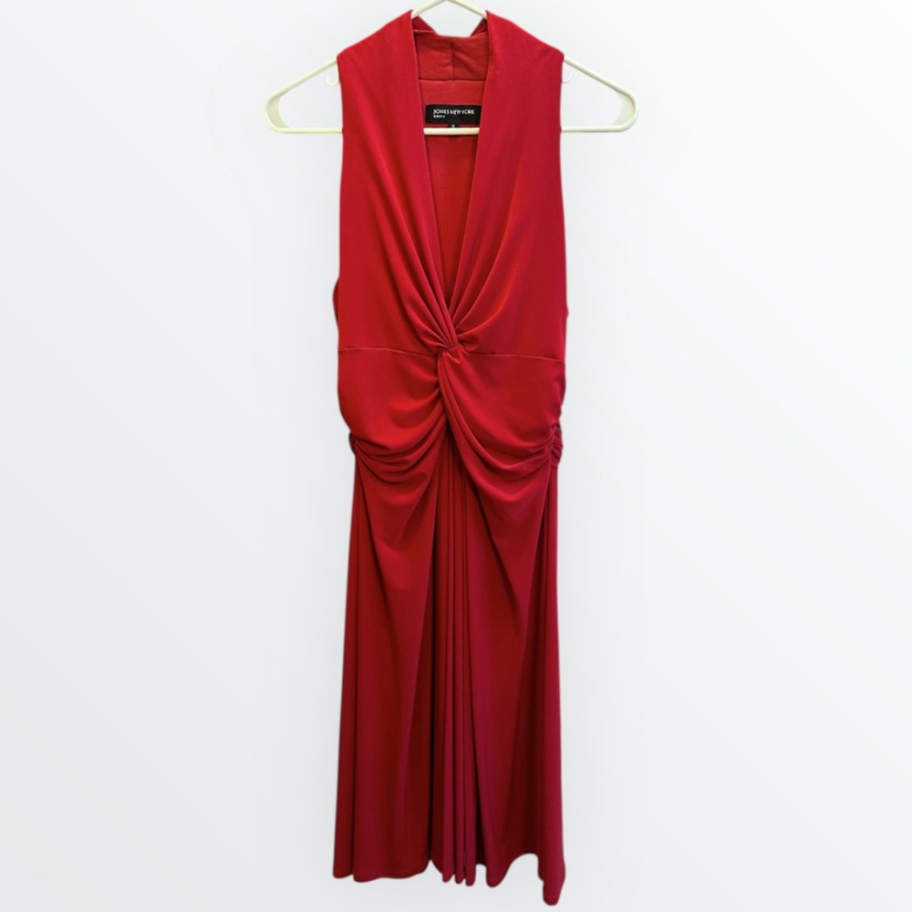 Jones New York Red Sleeveless Ruched Maxi Dress